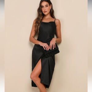 Lulu’s Hollywood Woman Black Satin Midi Dress Size XS